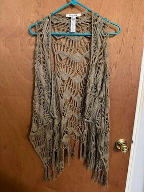 Forever 21 Olive Crochet Fringe Vest